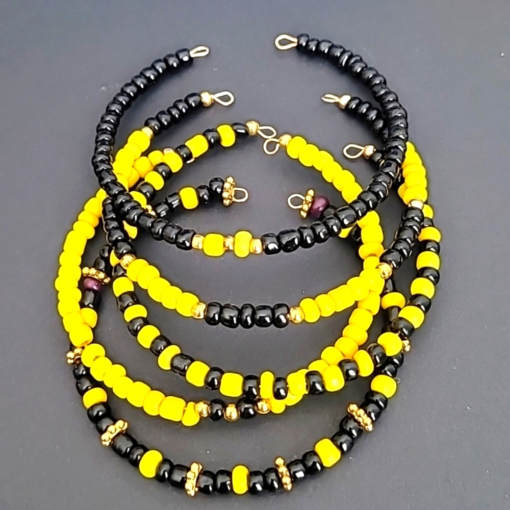 Black and Yellow Beaded Bracelet Set of 5
